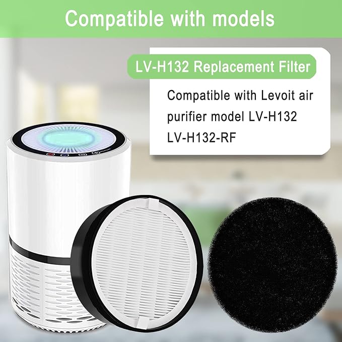 3 Pack LV-H132 Replacement Filter Compatible for LEVOIT LV-H132 Air Purifier LV-H132-RF, H13 True HEPA Filter, Activated Carbon Filter, Replace Part LV-H132-RF