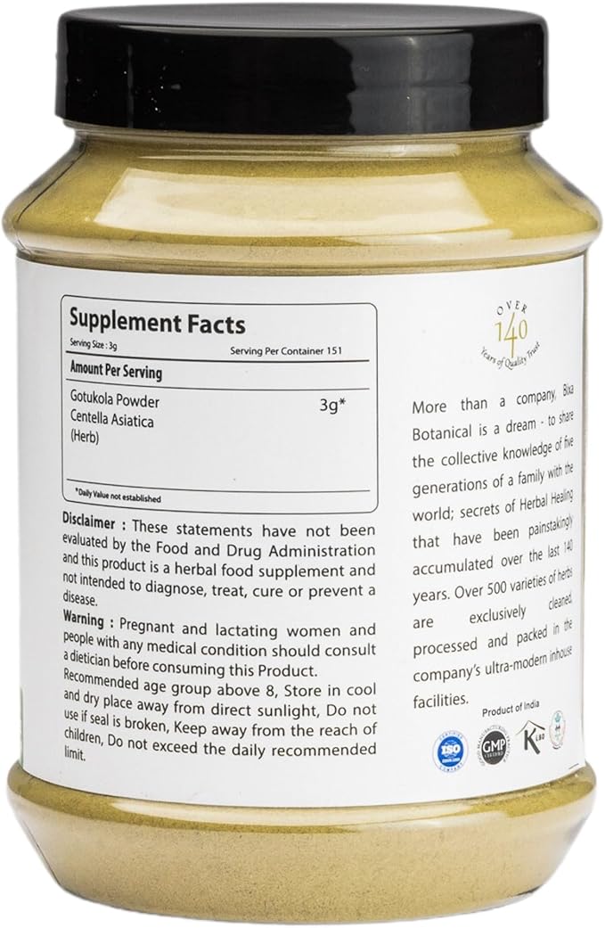 bixa BOTANICAL Gotu Kola (Centella Asiatica) | Ayurvedic Natural Herbal Supplement Pure Authentic Premium Quality | Improve Overall Health (16 Ounce (Pack of 1)