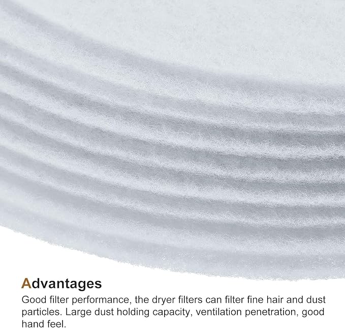 10 Pack Universal Dryer Exhaust Filter Replacement Kit - White Round Disc & Cotton Paper Filters for Panda, Magic Chef, Sonya, Avant Dryers - Lint Removal (227 x 33 mm)