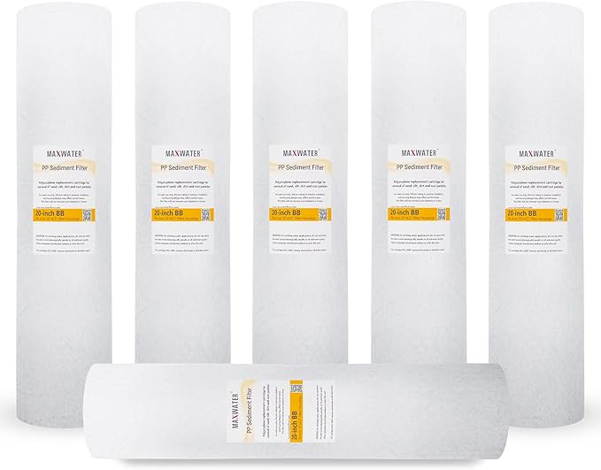 Max Water 1 Micron 20 x 4.5 Sediment Filter 20 inch Whole House BB Water Filteration System Replacement Compatible Cartridge DGD-5005-20, FP25B, AP810-6, FPMB5-20, P5-20, 155358-43, SDC-45-2005