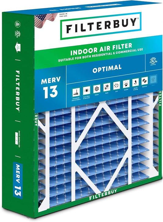 Filterbuy 20x26x5 Air Filter MERV 13 Optimal Defense (1-Pack), Pleated HVAC AC Furnace Air Filters for Electro-Air, Emerson, Lennox, White Rodgers, & More (Actual Size: 20.00 x 25.88 x 4.88 Inches)