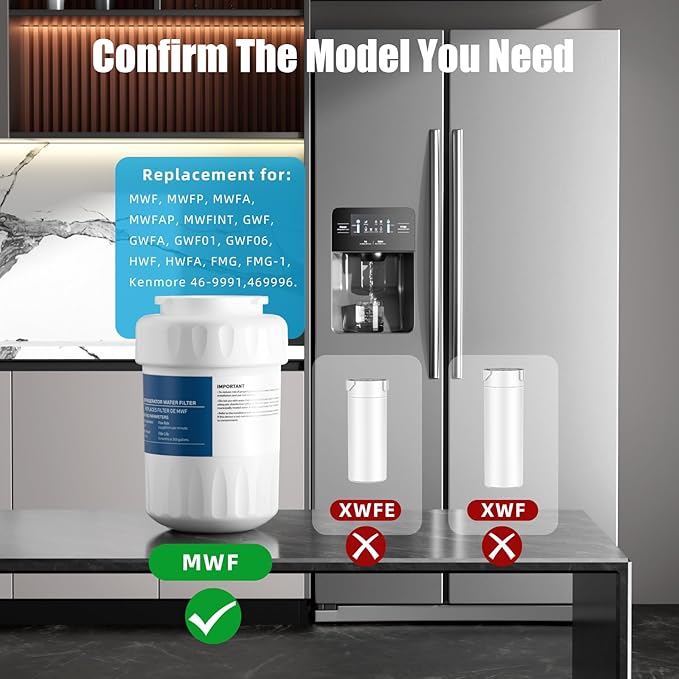 Water Filter Replacement for GE MWF SmartWater MWFP, MWFA, GWF, HDX FMG-1, HWFA, MWFINT, GWFA, GWF01, GWF06, Kenmore 46-9991, 46-9996, GF-MWF, WFC1201, AQF-FF13, RWF0600A, RWF0600AH, 3 Pack