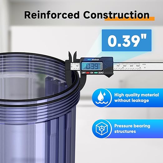 PUREPLUS Whole House Water Filter Housing, 10"x4.5" Universal Housing, Pre-Filtration System, with Pressure Gauge, 1" NPT