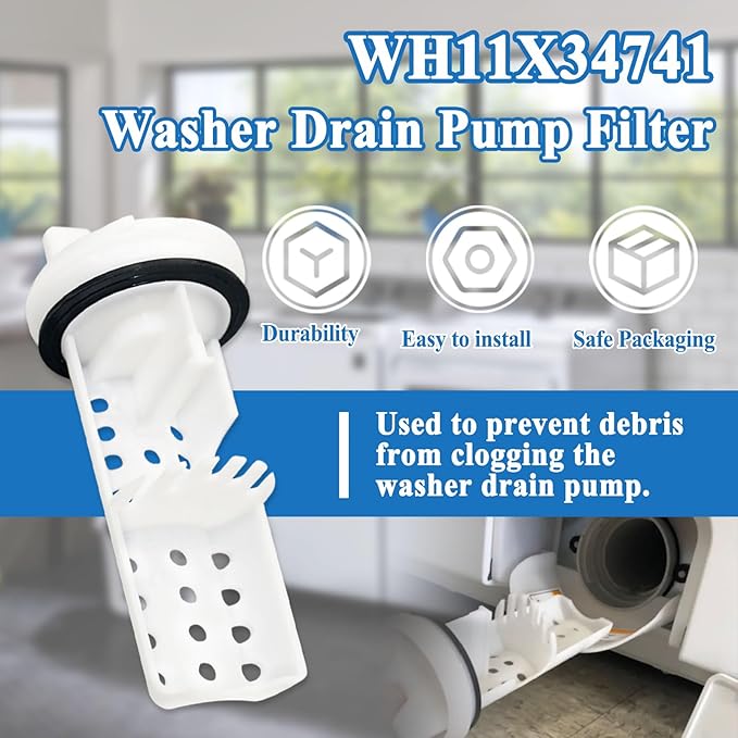 WH11X34741 Washer Drain Pump Filter, Replaces WH23X10029, WH23X10027, AP7205454, 4977949, PS16874133, EAP16874133