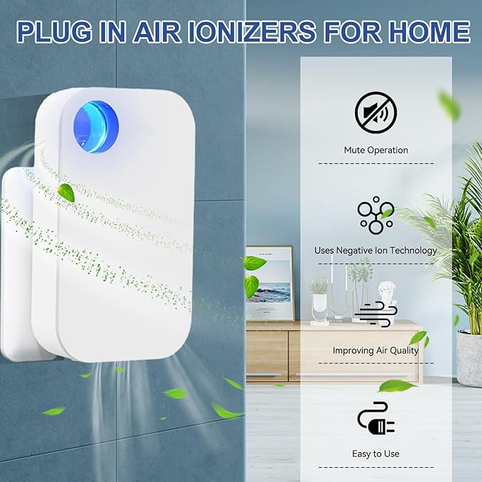 Ionizer Air purifiers for Home Plug in,Air Ionizers for Home Portable and Quiet Ionic Air Cleaner for Bedroom Toilet Office Kitchen and Pets(2)