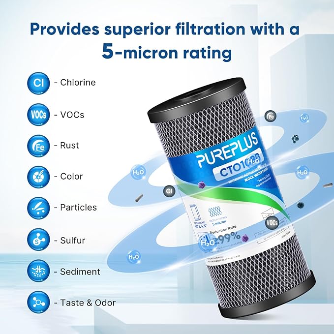 10" x 4.5" Whole House Coconut Shell Activated Carbon Water Filter Replacement Cartridge - Compatible with WFHDC8001, CB-BB-10, FXHTC, GXWH40L, GXWH35F, GNWH38S, CTO10BB - 1 Pack