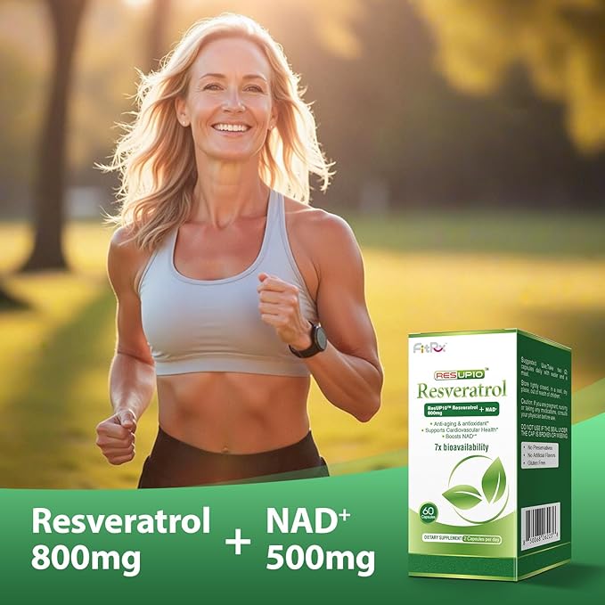 500mg Liposomal NAD+ Supplement, 800mg ResUP10 Resveratrol Complex, Support Aging Health & Cellular Energy, Cardiovascular Supplements,Antioxidant Formula for Men & Women, 30 Servings