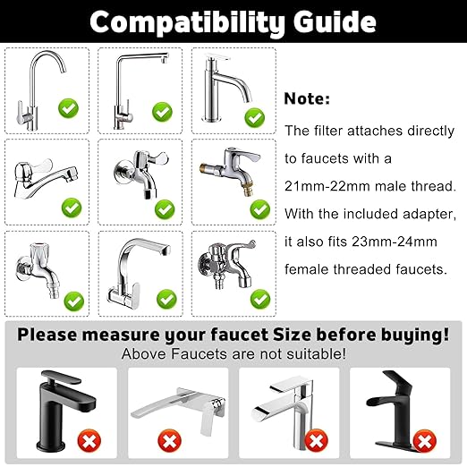 3 Pack Sink Water Filter Faucet, 360 ° Rotating Bathroom Sink Faucet Filter with Filter Elements Set, Faucet Water Purifier Removes Chlorine Fluoride Heavy Metals Hard Water for Kitchen & Bathroom