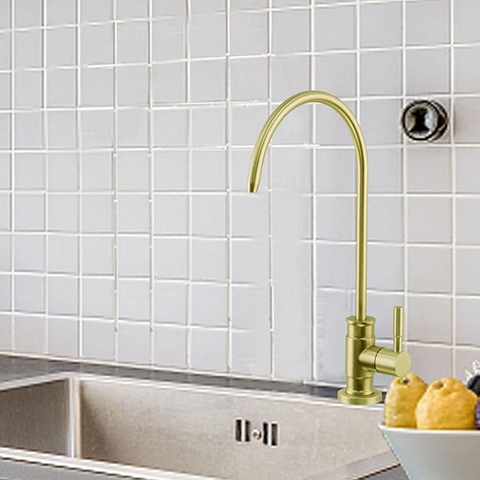 Drinking Water Faucet Brushed Gold, Wellup Reverse Osmosis Faucet for Non Air Gap RO Water Filtration System, Leadless Stainless Steel Kitchen Water Filter RO Faucets for Kitchen Bar Sink