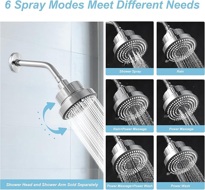 OFFO Filtered Shower Head, 20 Stage Shower Filter Head for Hard Water, 6 Modes High Pressure Shower Head with Filter for Remove Chlorine and Harmful, Chrome
