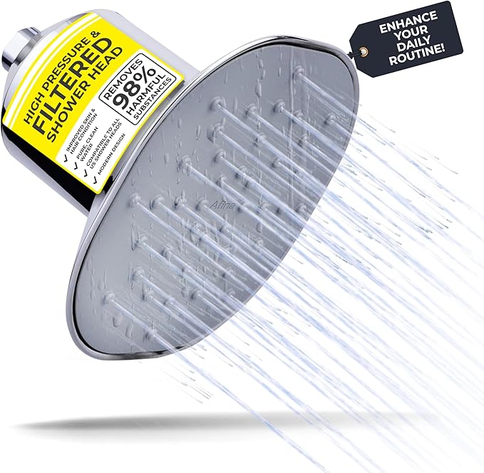Afina Shower Filter - High Pressure Filtered Shower Head - Improves Skin & Hair by Reducing Chlorine & Heavy Metals from Hard Water | Shower Head with Filter (Chrome)