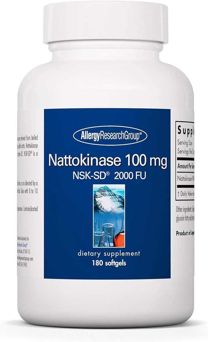 Allergy Research Group Nattokinase 2000 FU / 100mg - Nattokinase Supplement for Women and Men, Natural Enzyme Support for Heart and Blood Health - 180 Softgels