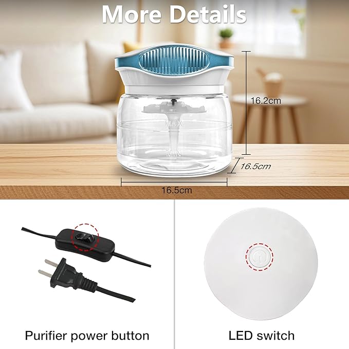 Water Air Purifiers for Home, Air Washer Aroma Diffuser, Air Filter Washer Humidifier, Essential Oils Aroma Fresher With LED Night light for Office, Bedroom，Small Air Cleaner For Smoke and Pets