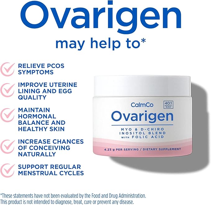 CalmCo Ovarigen Myo & D-Chiro Inositol Blend Powder – 40:1 Blend with Folic Acid, Help Manage PCOS Symptoms, Hormone Balance, and Natural Fertility Aid, 30 Servings