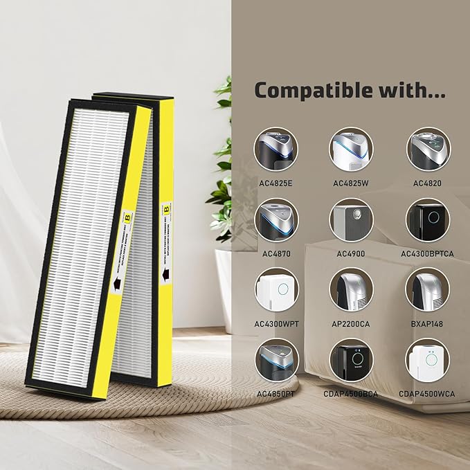 2 Packs FLT4825 HEPA Replacement Filter B Compatible with AC4825 AC4825E AC4300 AC4800 AC4900 AC4850, 2 True HEPA Filters & 6 Activated Carbon Pre-Filters