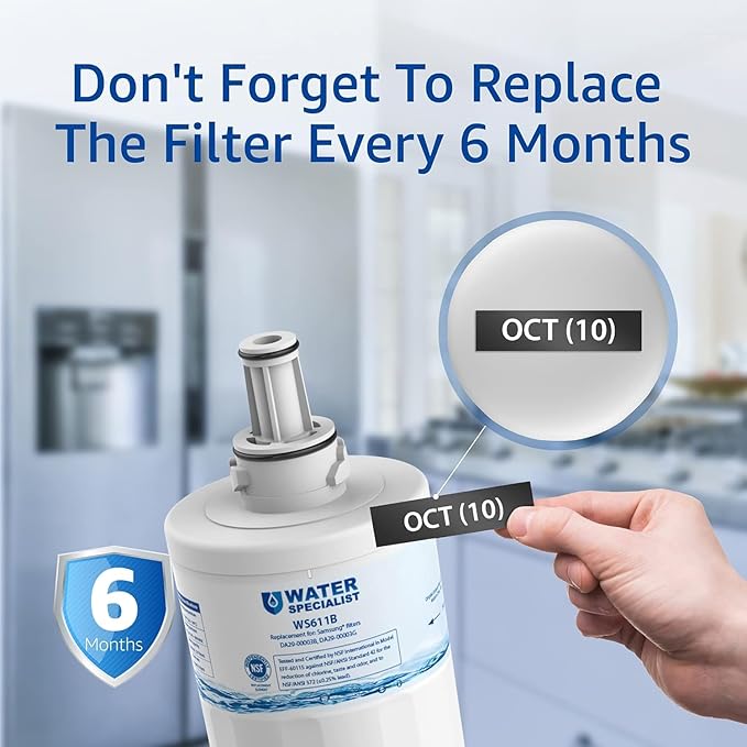 Waterspecialist DA29-00003G Refrigerator Water Filter, Replacement for DA29-00003G, DA29-00003B, Aqua-Pure Plus, RSG257AARS, RFG237AARS, HAFCU1, RS22HDHPNSR, WSS-1, 3 Filters
