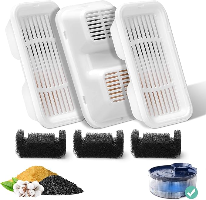 3 Set Replacement Filter and Sponge for 169oz/5L Dog Fountain, Multiple Filtration Dog Water Fountain Filter, Pet Fountain Filter Replacement, Cat Water Fountain Filters