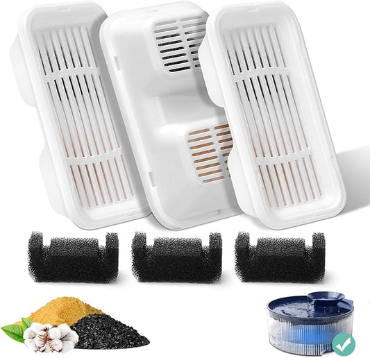 3 Set Replacement Filter and Sponge for 169oz/5L Dog Fountain, Multiple Filtration Dog Water Fountain Filter, Pet Fountain Filter Replacement, Cat Water Fountain Filters