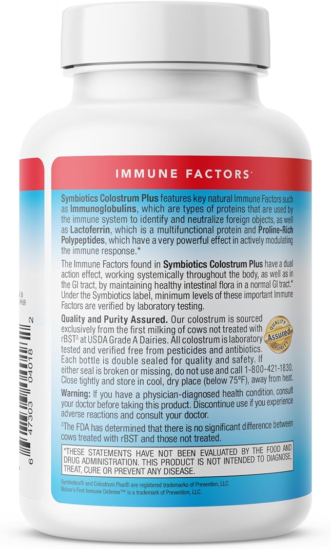 Symbiotics Colostrum 240ct Vegetable Capsules - Immunity Support - Lactoferrin Supplement & Colostrum Protein with Immunoglobulin - 25% lgG Antibodies - Gluten Free