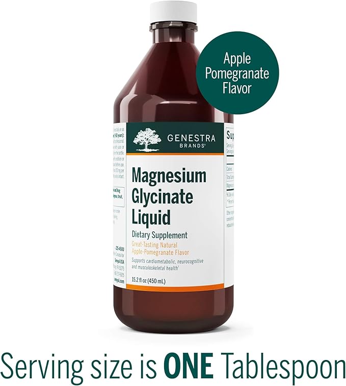 Genestra Brands Magnesium Glycinate Liquid | Supports Normal Muscle Function and Helps Metabolize Carbs and Proteins | 15.2 Fl Oz | Apple Pomegranate Flavor