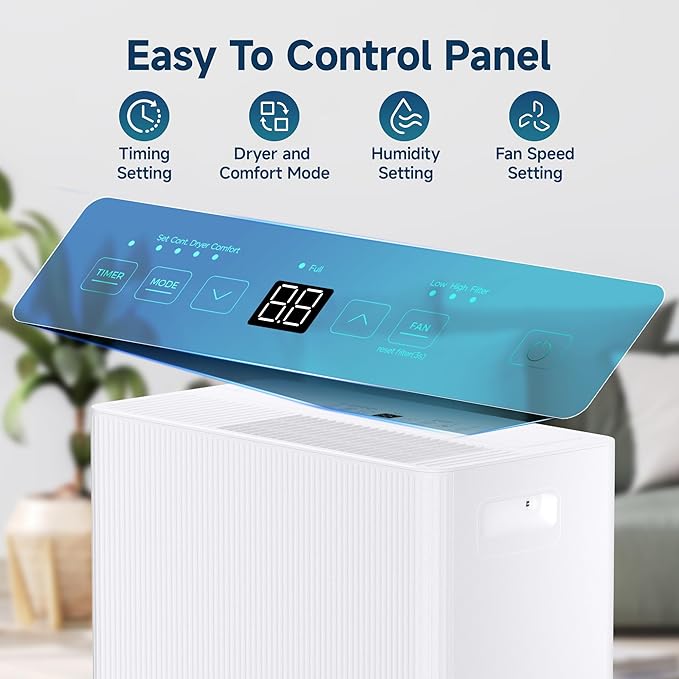 22 Pints Dehumidifier for Basement with Drain Hose,2000 Sq.Ft Dehumidifiers for Home,With 24-Hour Timer Function,Automatic Defrost,Multiple Dehumidification Modes,Suitable for Large Rooms