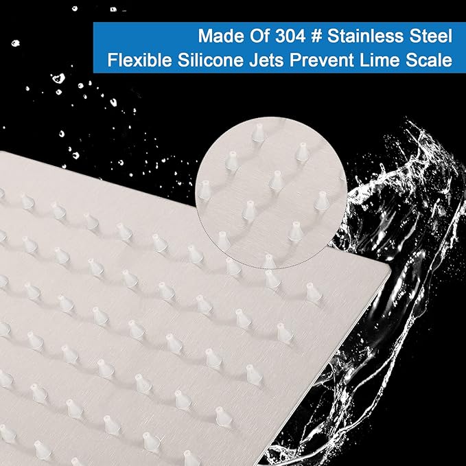 HarJue Shower Head with Extension Arm, High Pressure Square with ShowerArm, Stainless Steel Rainfall-Waterfall Full Body Coverage (10'' Shower with 16'' Arm, Brushed Nickel)