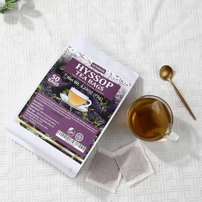 Premium 50 Hyssop Tea Bags, Made with Natural Hyssop Flowers, Support Digestion & Promote Relaxation, No Artificial Flavors & Caffeine Free.