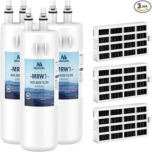 MARRIOTTO EDR1RXD1 Refrigerator Water Filter Compatible with W10295370A, WHR1RXD1, KAD1RXD1, Filter 1, W10295370, P4RFWB, P8RFWB2L, 46-9930, 46-9081 and W10311524 Air Filter (3+3)