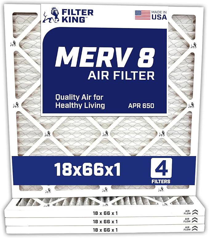 Filter King 18x66x1 Air Filter | 4-PACK | MERV 8 HVAC Pleated A/C Furnace Filters | MADE IN USA | Actual Size: 18 x 66 x .75"