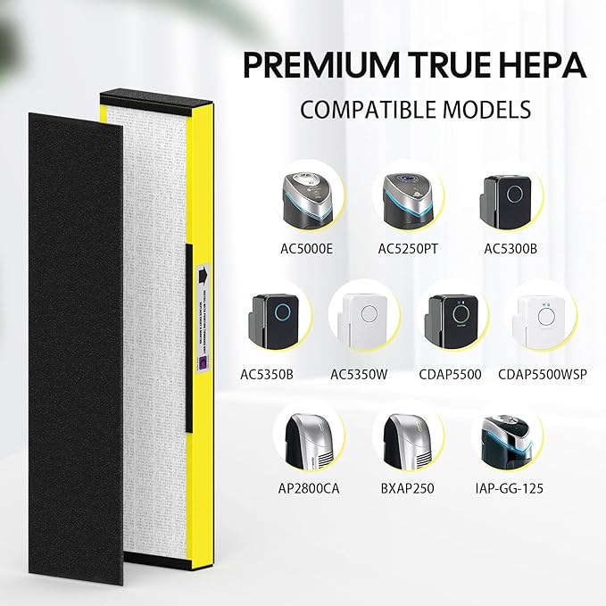 3 Pack FLT5000 True HEPA Filter C + LB5000 UV Bulb Compatible with AC5000/AC5000E/AC5250PT/AC5350B/AC5350BCA/AC5350W/AC5300B & CDAP5500BCA/CDAP5500WSP