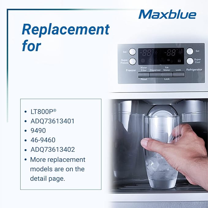 Maxblue ADQ73613401 Refrigerator Water Filter, Replacement for LG® LT800P®, ADQ73613402, ADQ73613408, ADQ75795104, Kenmore 9490, LSXS26326S, LMXC23746S, WF-LT800P, 469490, LMXC23746D, Pack of 3