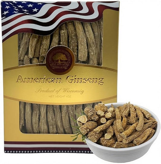 Wisconsin American Ginseng, American Wisconsin Ginsengss Slices Root 西洋参/花旗参 Energy for Men & Women Ginseng in Soup, Tea Smoothies Large Root 4 Ounce Box