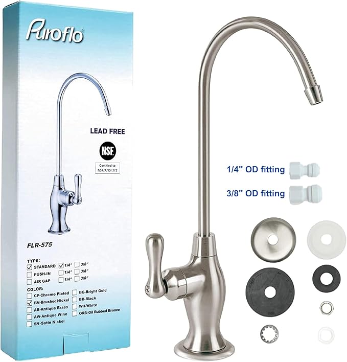 Brushed Nickel Reverse Osmosis Faucet, NSF Certified, Non‑Air Gap for Under Sink Water Filtration System, RO System Drinking Water Faucet, FLR-575BN