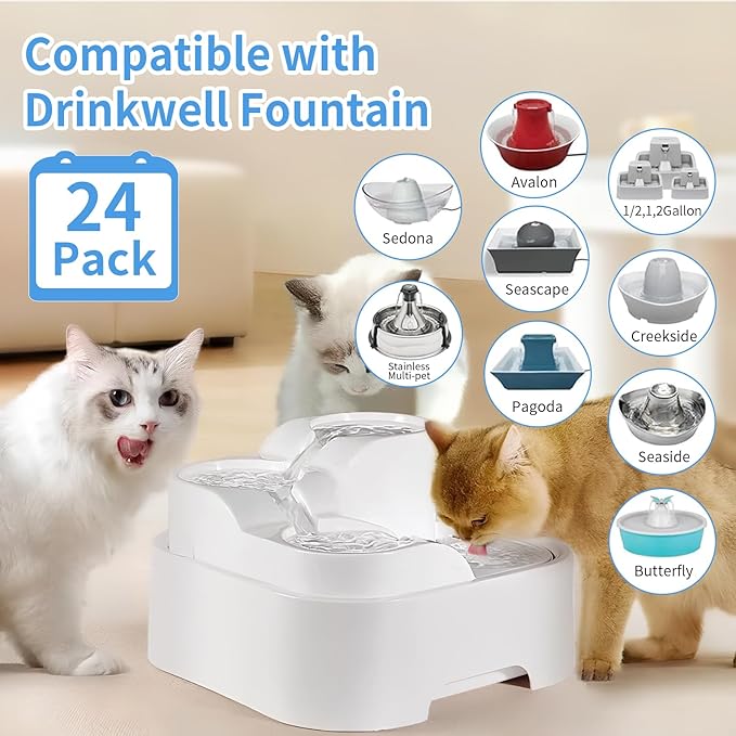 24 pcs Cat Water Fountain Replacement Foam Filters for PetSafe Drinkwell Ceramic and Stainless Steel Pet Fountains,Foam Filters for Cat Water Fountain