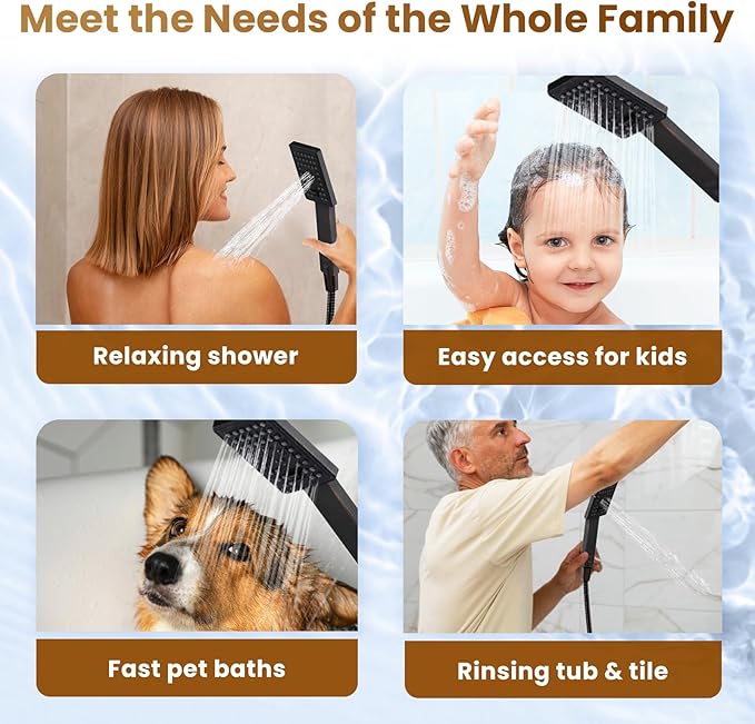 BRIGHT SHOWERS Rain Shower Head with Handheld Spray, 8 Inch Rainfall Shower Head Combo with 60" Hose, Adjustable Dual Square Showerhead Set with 3-Way Diverter, Wall Bracket, Oil-Rubbed Bronze