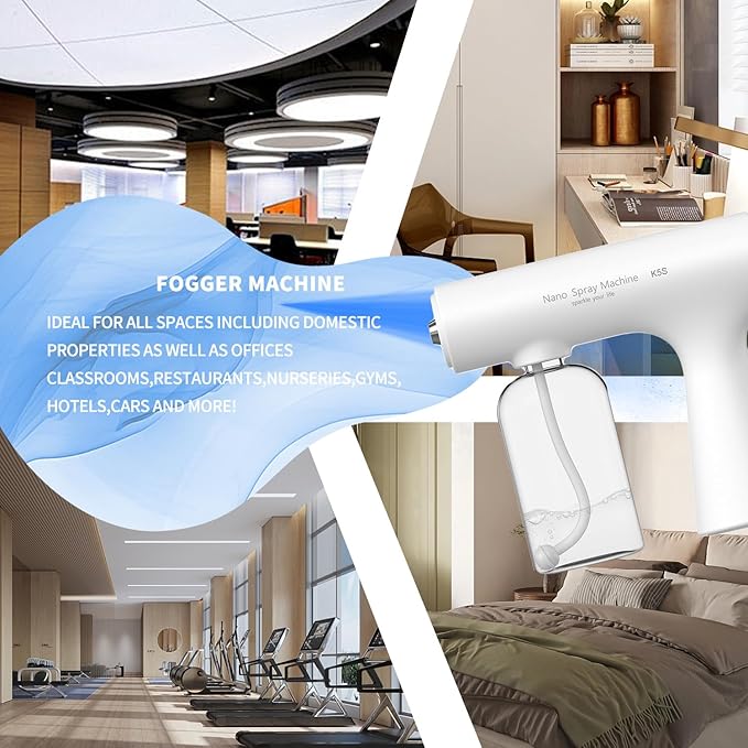 Handheld Rechargeable ULV Nano Mist Mister with Blue Light Electrostatic Technology, Portable Barbershop Humidifier for Hair Salons, Home, Office & Car Wireless Atomizer for Air Refresh（K5SPro White）