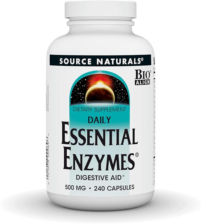 Source Naturals Essential Enzymes 500mg Bio-Aligned Multiple Enzyme Supplement Herbal Defense for Digestion, Gas, Constipation & Bloating Relief - Supports Immune System - 240 Capsules