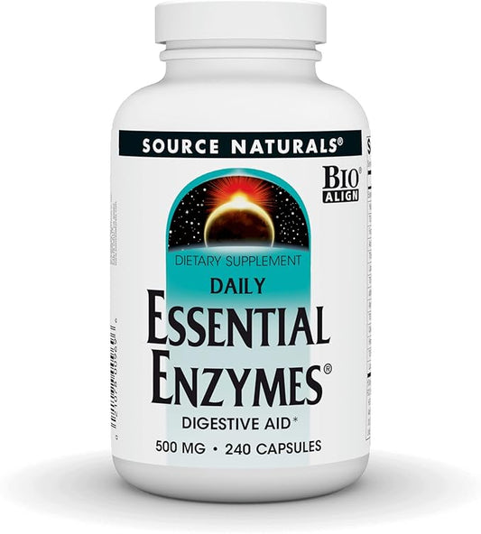 Source Naturals Essential Enzymes 500mg Bio-Aligned Multiple Enzyme Supplement Herbal Defense for Digestion, Gas, Constipation & Bloating Relief - Supports Immune System - 240 Capsules