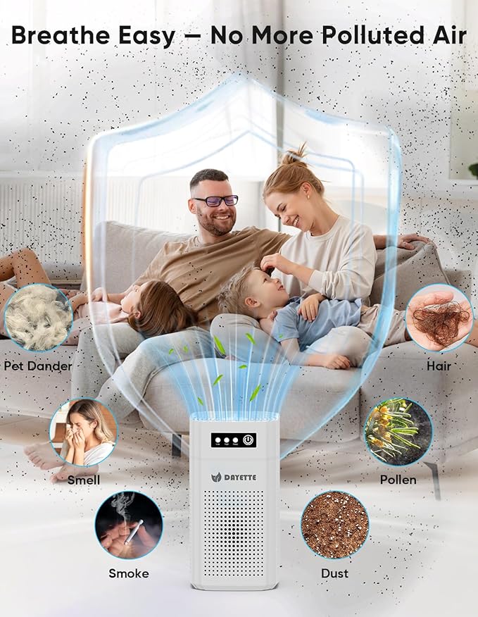 Air Purifiers for Bedroom, DAYETTE H13 True HEPA Air Filter Purifier for Small Room Up to 960 Ft², Qiuet Sleep Mode with Aroma Pad, Small Portable Air Purifier with USB Cable