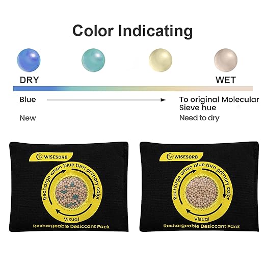 200g Reusable Molecular Sieve Desiccant Packs – Rechargeable Dehumidifier with Color Indicator for Storage, Gun Safes, Electronics, 3D Printing Filaments, Closets, Cars [3 Pack]