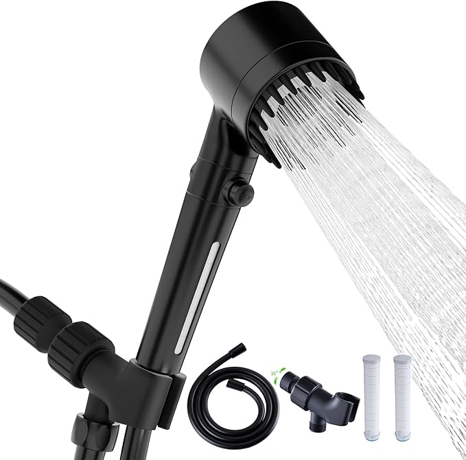 Shower Head with Handheld, Shower Heads High Pressure, High Flow Even with Low Water Pressure-Hand Held Showerhead Set,3 Modes Filtered Showerhead with 59″Replacement Hose/Bracket/Cotton Filters
