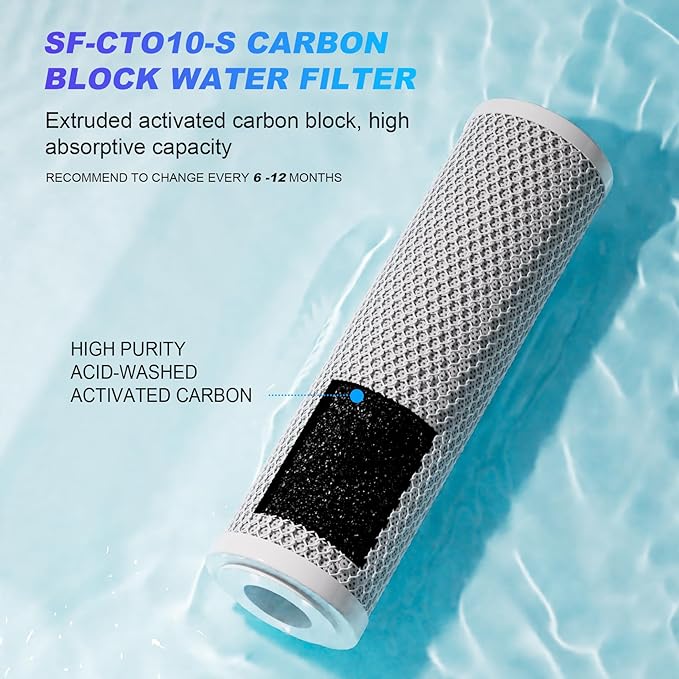 1 Micron 2.5" x 10" Whole House CTO Carbon Sediment Water Filter Cartridge Compatible with DuPont WFPFC8002, WFPFC9001, SCWH-5, WHCF-WHWC, FXWTC, CBC-10, RO Unit, Pack of 4