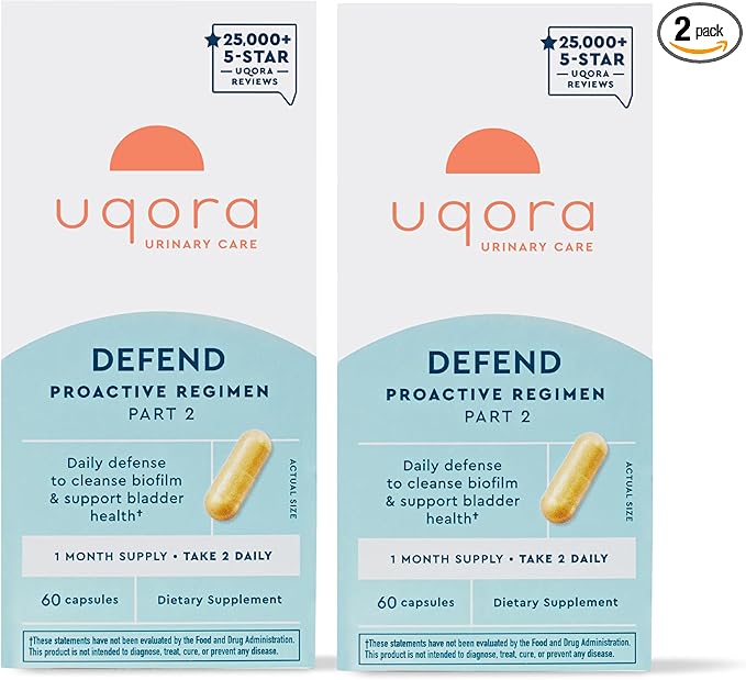 Uqora Defend - Urinary Tract Health Supplement - Support Bladder Health & Cleanse Biofilm with D-Mannose, Green Tea Extract, Turmeric Extract & More - Gluten-Free- 120 Capsules- 2 Pack