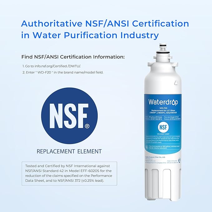 Waterdrop ADQ73613401 Refrigerator Water Filter, Replacement for LG® LT800P®, ADQ73613408, ADQ75795104, ADQ73613402, Kenmore 9490, 46-9490, LSXS26326S, LMXC23746S, LSXS26366S, WD-F20, Pack of 4