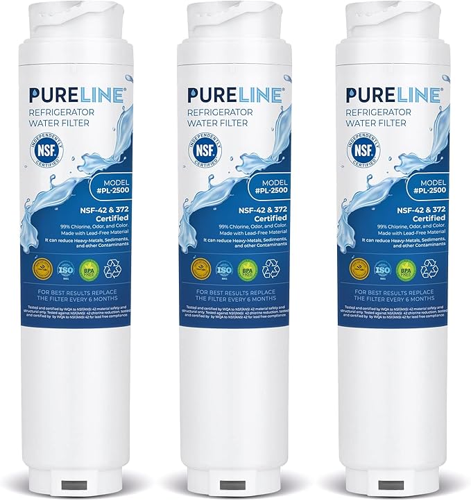 Pureline 9000 077104 UltraClarity REPLFLTR10 Water Filter Replacement for Bosch Ultra Clarity 9000194412, 644845, B26FT70SNS, B22CS80SNS, B22CS50SNS, Haier 0060820860, Miele KWF1000 (3 Pack)