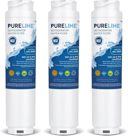 Pureline 9000 077104 UltraClarity REPLFLTR10 Water Filter Replacement for Bosch Ultra Clarity 9000194412, 644845, B26FT70SNS, B22CS80SNS, B22CS50SNS, Haier 0060820860, Miele KWF1000 (3 Pack)