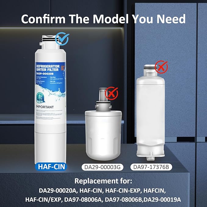 DA29-00020B Replacement for Samsung Water Filter DA29-00020B, HAF-CIN/EXP, RF28HFEDBSR, RF263TEAESG, RF263BEAESR, RF28HDEDBSR, HAF-CIN, RF4287HARS, RF4267HARS, DA97-08006A, 3 Filters