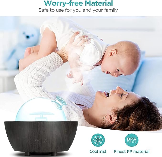 280ml Glass Essential Oil Diffuser Aromatherapy Diffusers Ultrasonic Cool Mist Humidifier with 2 Mist Modes & 7 Color LED Lights and Waterless Auto Shut-Off for Home Office Spa Bedroom,Dark Wood Grain