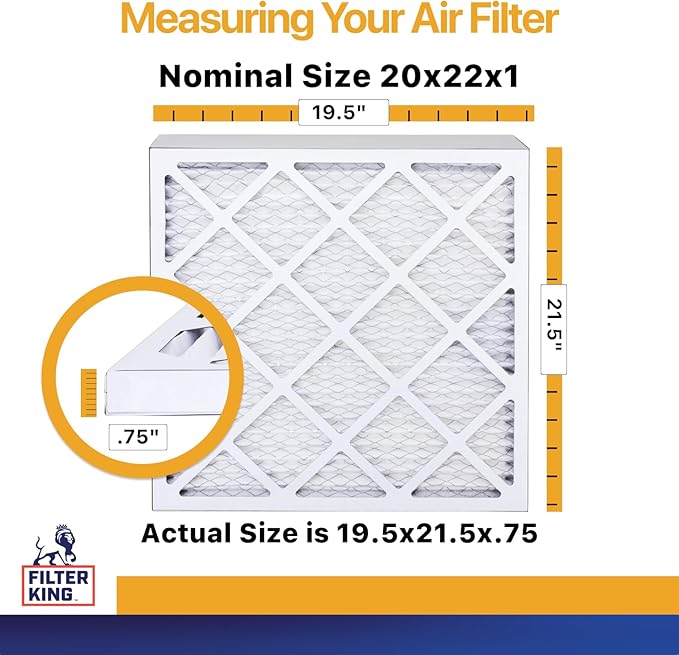 Filter King 20x22x1 Air Filter | 6-PACK | MERV 13 HVAC Pleated A/C Furnace Filters | MADE IN USA | Actual Size: 19.5 x 21.5 x .75"