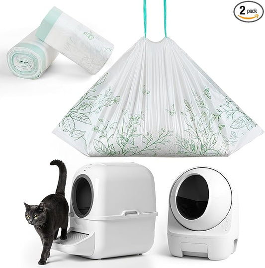 Glittme Cat Litter Box Liners, 60 Count Large Capacity Cat Litter Bags for Automatic Litter Robot 3/4, Thick Cats Kitty Litter Bags with Drawstring